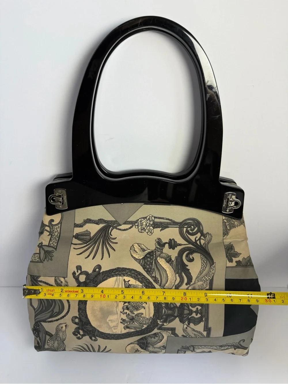 Salvatore Ferragamo Convertible Archival Scarf-Print Canvas Top Handle Bag